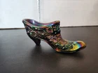 Vintage Fenton Purple Iridescent Carnival Glass Daisy and Buttons Slipper Shoe
