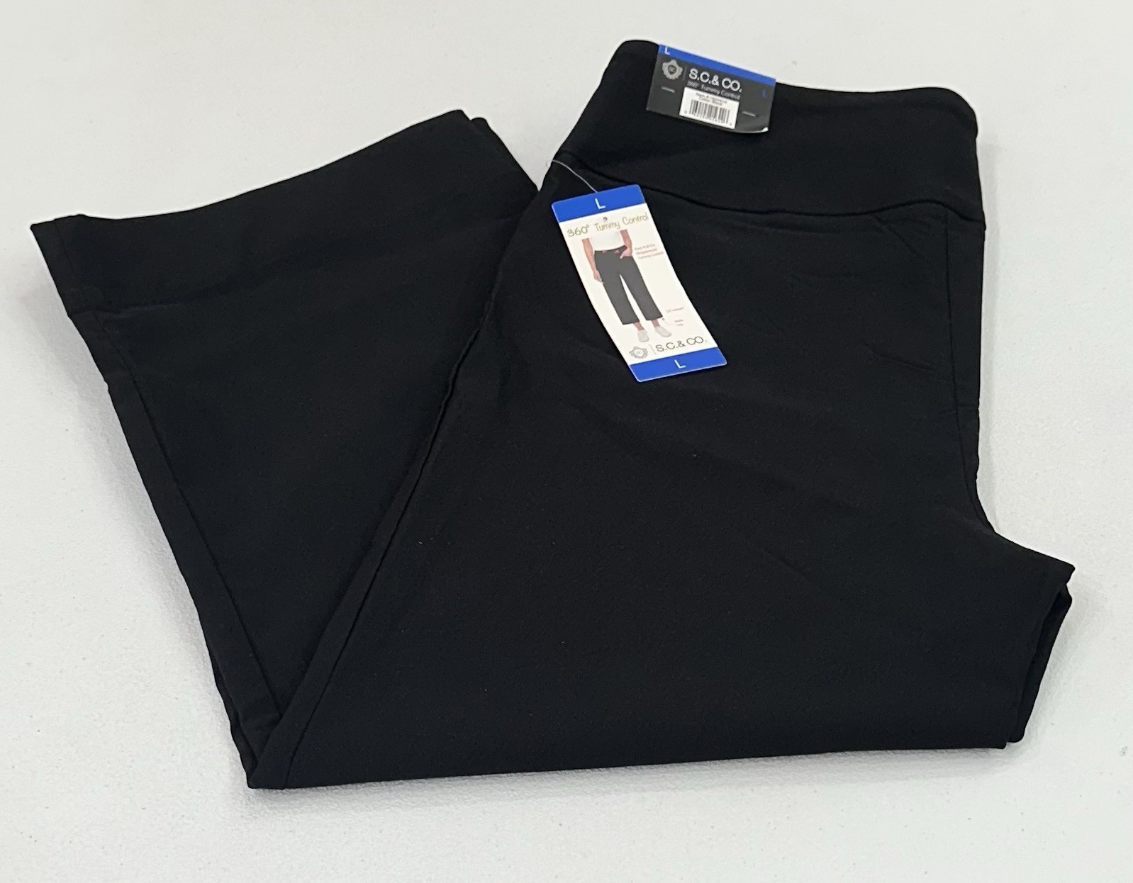 S.C.& Co. Women's 360 Tummy Control Pull-On Cropped Wide Leg Pants, Black, L