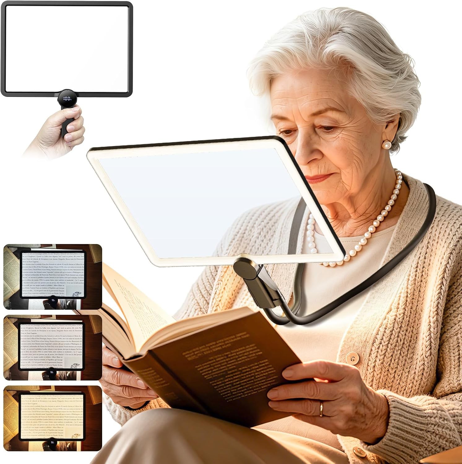 Rechargeable Magnifying Glass with Light for Reading, 23.5cm One Size, Black - Image 4