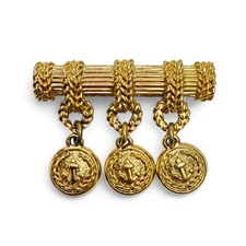 Vintage Agatha Paris Military Nautical Anchor Dangle Medallion Goldtone Brooch