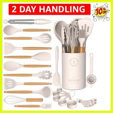 Silicone Cooking Utensils Set - Silicone Kitchen Utensils for Cooking Wooden ...