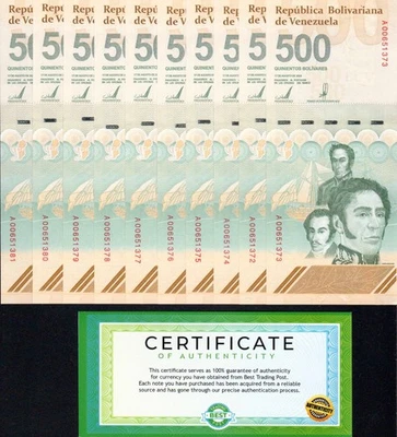 Venezuela 500 Digitales 2023 Menge 10 UNCIR 500 Millionen Bolivar COA USA VERKÄUFER COA - Bild 1 von 4
