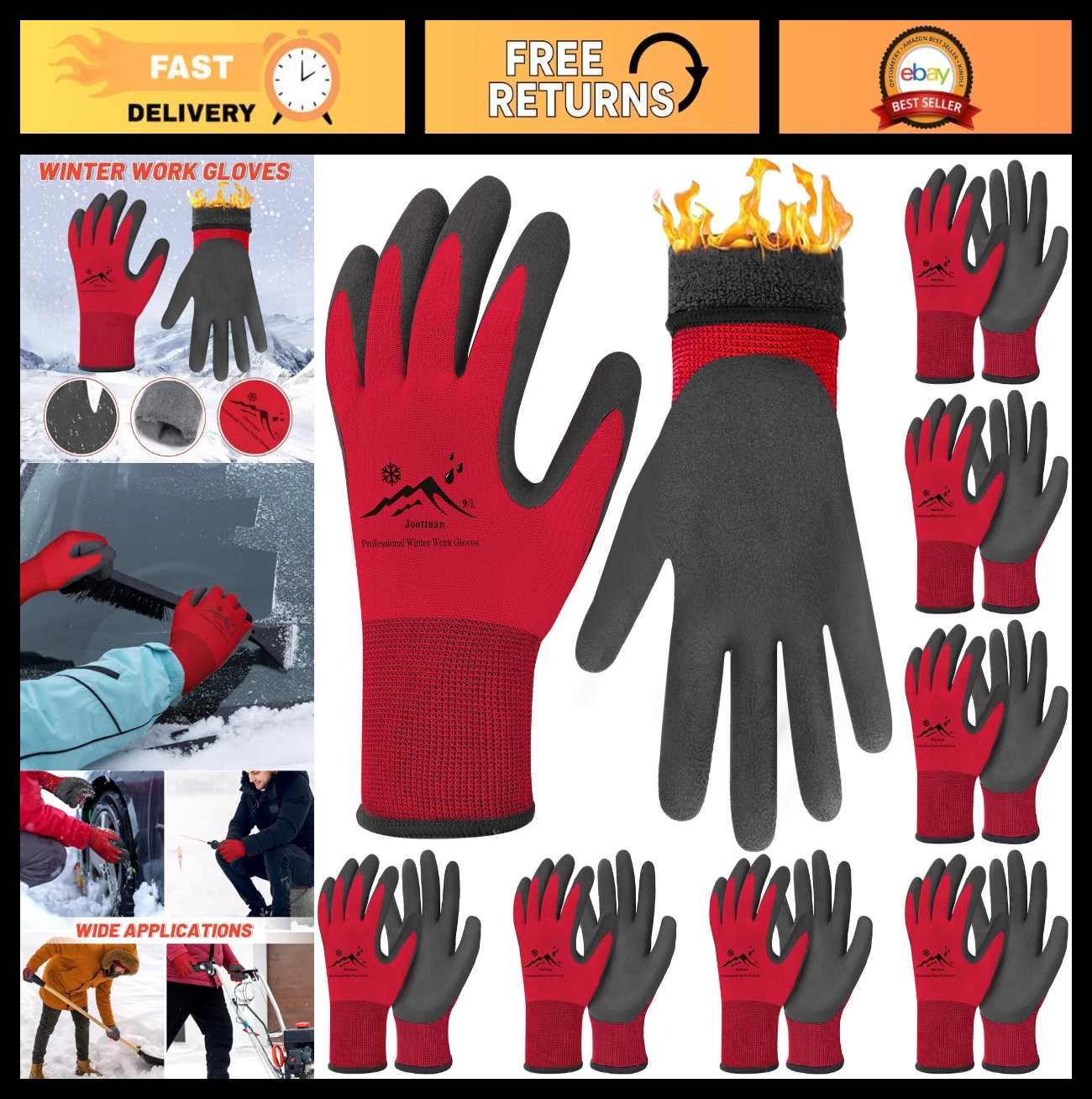 Thermal Insulated Waterproof Winter Work Gloves for Men & Women - Foam Latex Coa