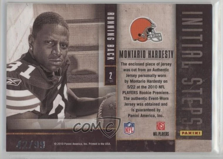 2010 Panini Limited Initial Steps Materials /99 Montario Hardesty #2 Rookie RC - Image 2 of 2