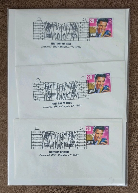 5-ELVIS PRESLEY FIRST DAY OF ISSUE ENVELOPES MEMPHIS 01/08/1993