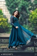 Indian Women  s Ethnic Tiered Georgette Anarkali Maxi Gown Dress Fetive Party Gif