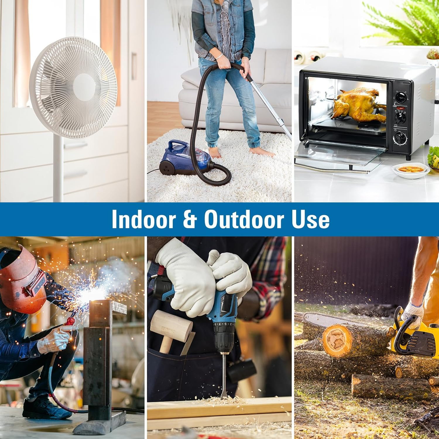 25-Feet 3 Outlet Extension Cord, Kasonic UL Listed, 16/3 SJTW 3-Wire Grounded, 1