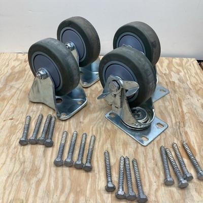 Set 4in TPR Casters w/ Bolts- 2x Locking Swivel 2x Fixed - 1000lb Total Capacity