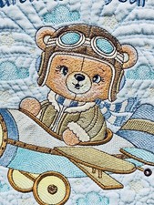 Embroidered Baby Boy Blue Crib Quilt, Baby Quilt, Baby Blanket, Shower Gift