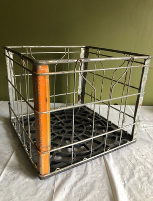 Vintage Borden 1988 Orange Metal Milk Crate Plastic Bottom