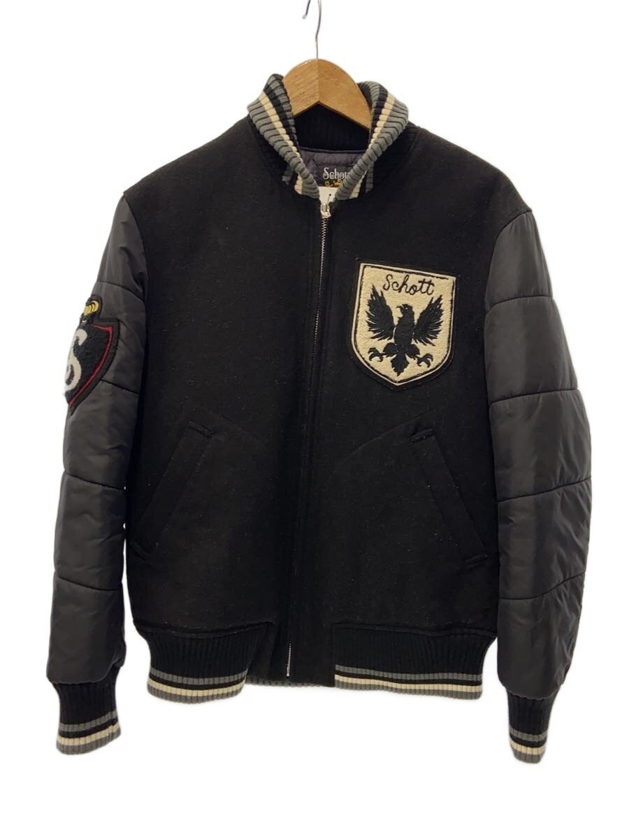 Schott Stadium Jacket, Size L, Polyester, Black, Solid Color