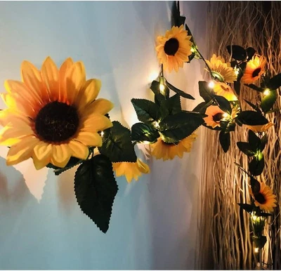 2 Stück Künstliche Sonnenblume Girland Lichterketten, 4.5 M 60 LED Seide S - Bild 1 von 4