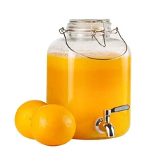 Glass Drink Dispenser for Parties, 1 Gallon Beverage Dispenser with Spigot an...