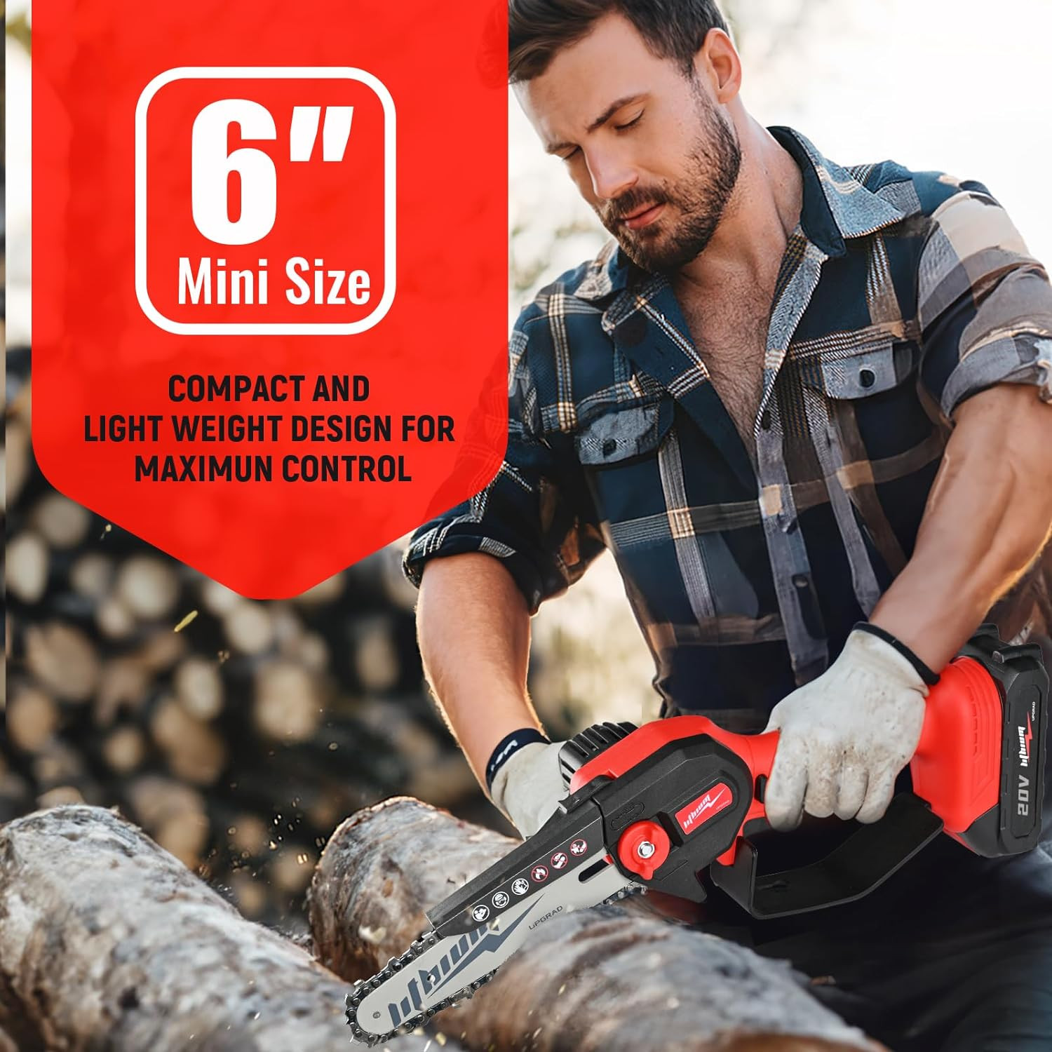 Mini Chainsaw Cordless, 6 Inch Portable Electric Chainsaw, One-Hand Handheld Sma