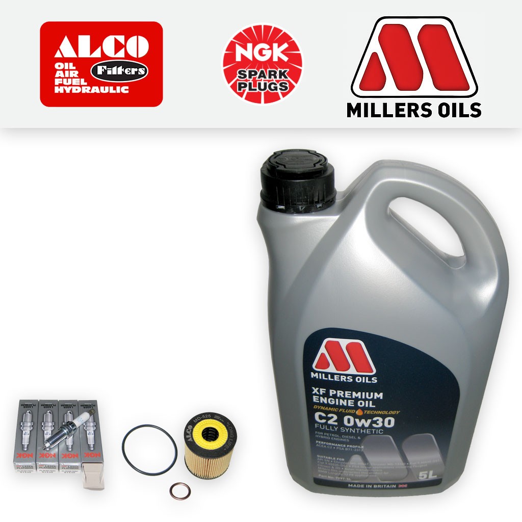 SERVICE KIT for PEUGEOT 308 1.4 VTI OIL FILTER PLUGS +0w30 C2 OIL (2007-2013)