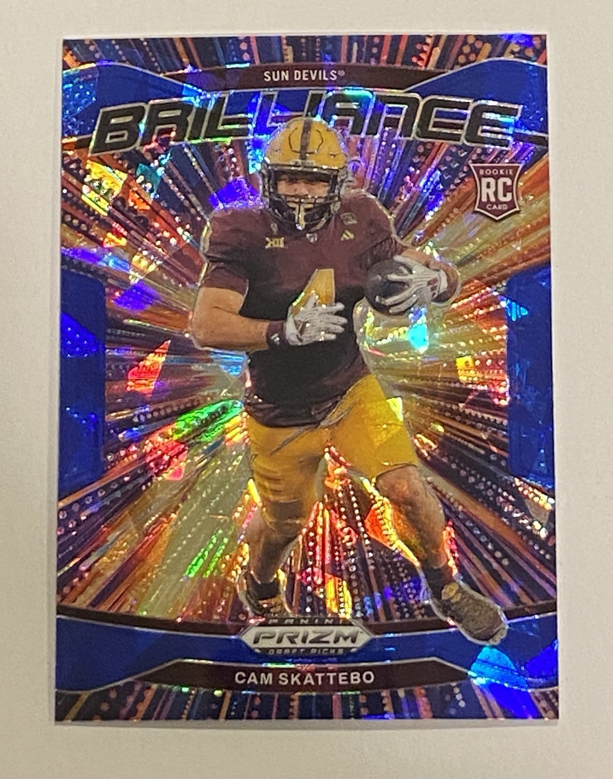 2025 Panini Prizm Draft Picks Cam Skattebo Brilliance Blue Ice #/149 RC