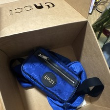 Gucci Blue GG Small Zip Crossbody Bag Silver Hardware Adjustable Strap Box