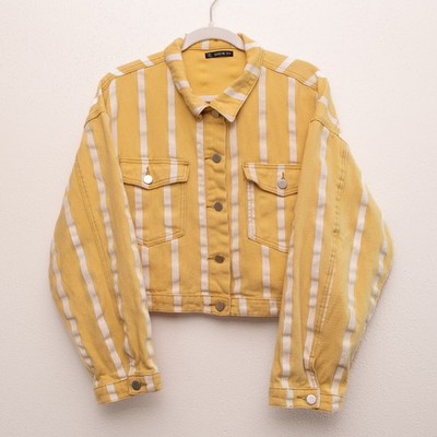 Shein Cropped Striped Denim Jacket Mustard Yellow Streetwear Y2K Womens M
