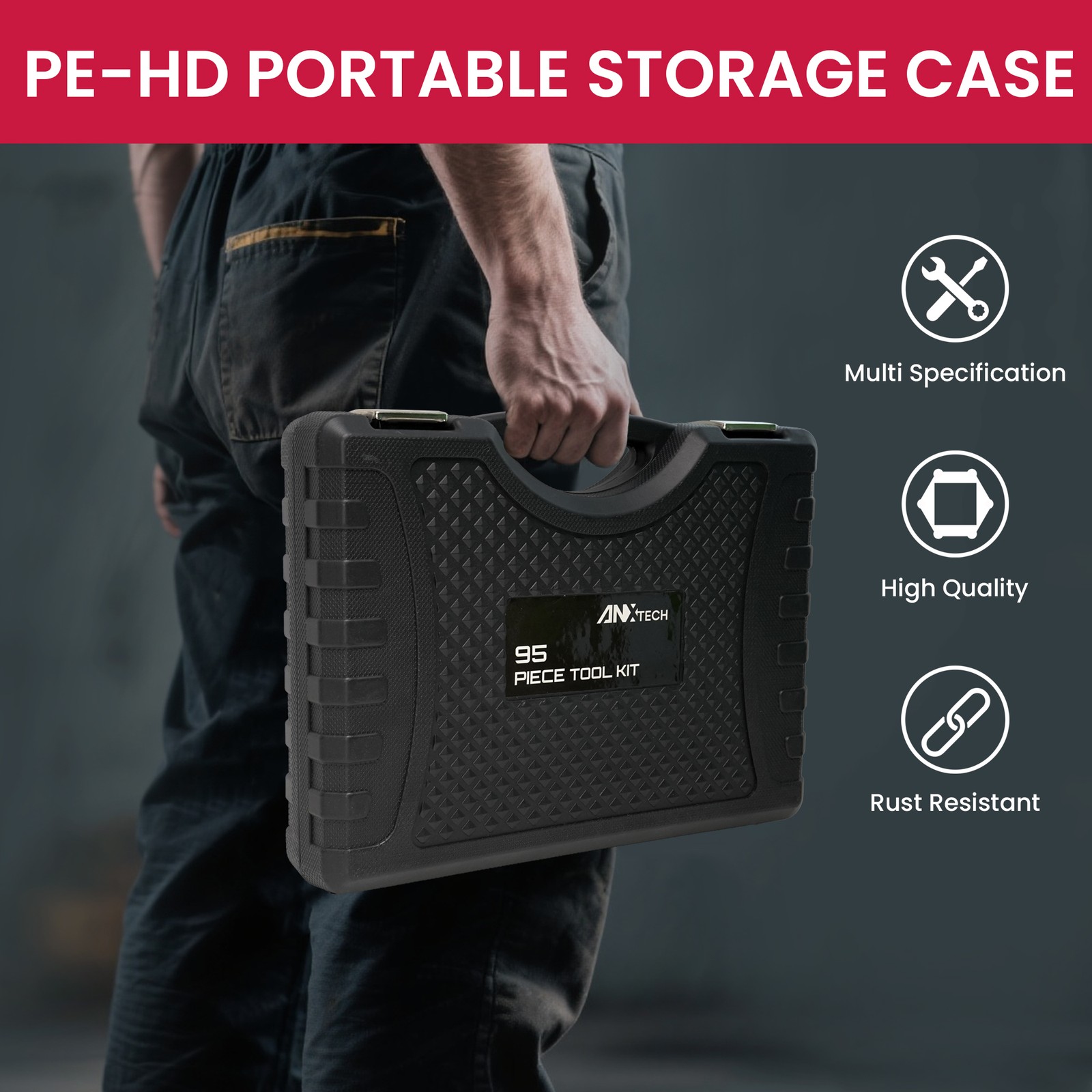 ANXTECH 95PCS Socket Wrench Set with 1/2" 1/4" Ratchet Wrenches Mechanics Tool