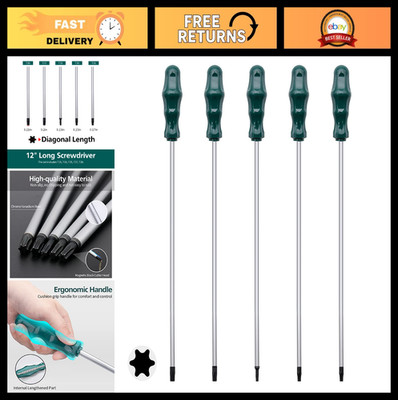 Extra Long Magnetic Torx Screwdriver Set, 5pcs 12in T15-T30 Star Drivers