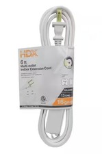 HDX 6 ft. 16/2 Light Duty Indoor Multi-Outlet Extension Cord White