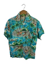 Sears 60s Aloha Shirt, Single Pocket, Collar Core, Made in Japan, S, Rayon, BLU