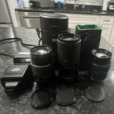Star-D, Tokina, Gefitec Lenses Sunpak Auto 244 D Flash Lot w/ Cases Caps