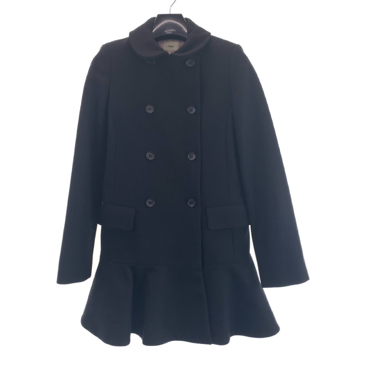 FENDI Pea coat, frill coat, semi-long coat, half coat black wool/Rayon