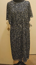 Adrianna Papell Navy Beaded/Sequined Tea Length Formal Size 12W Dress