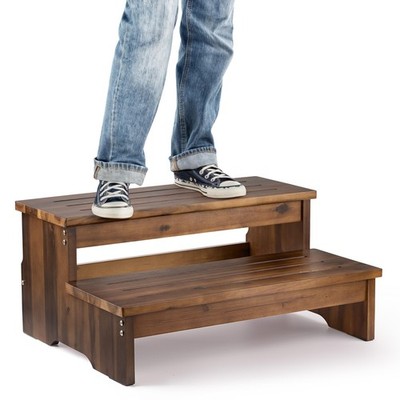 Bed Steps 25 Width 500LB Heavy Duty Wood Acacia Walnut STT02 TINAMO High Beds