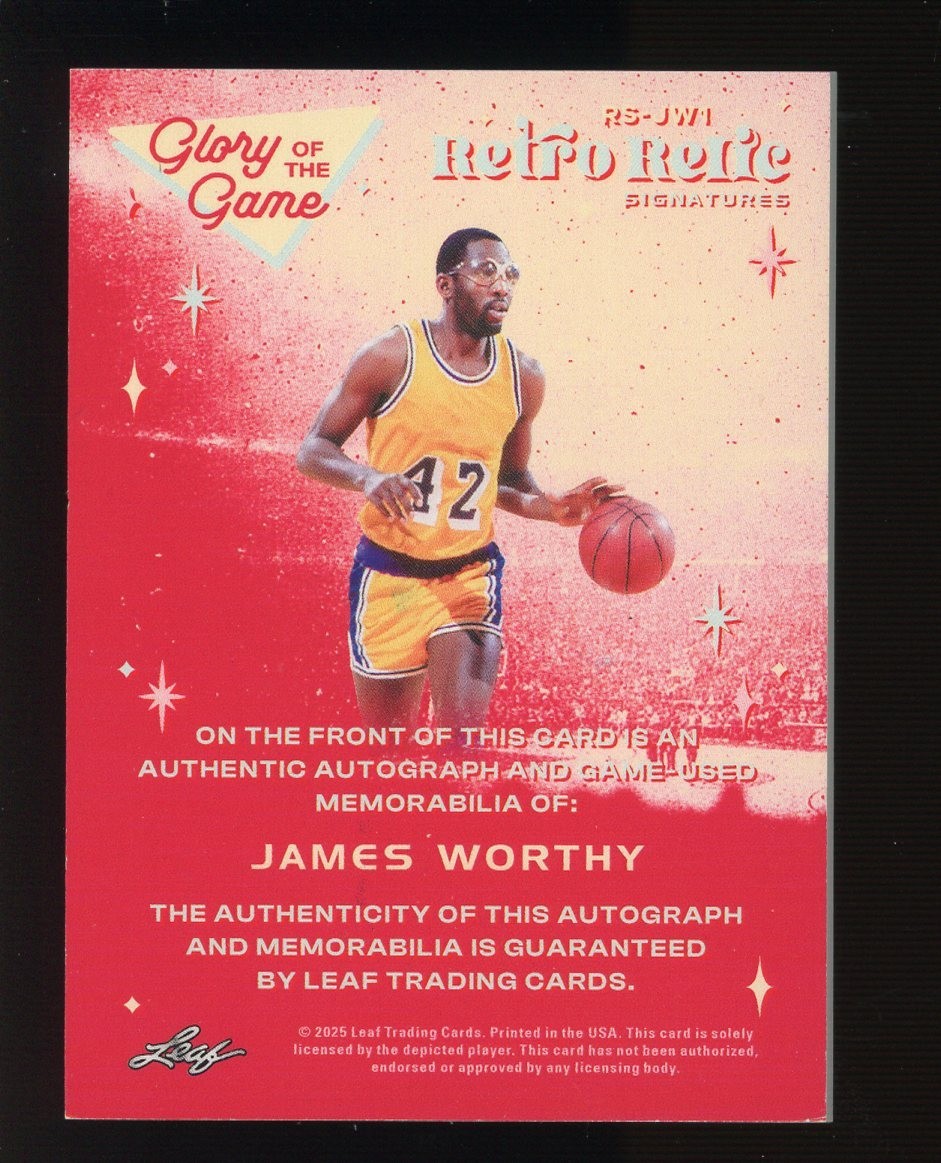 2025 Leaf Glory of the Game Tri-Color James Worthy Lakers HOF GU Patch AUTO 3/5 view 2