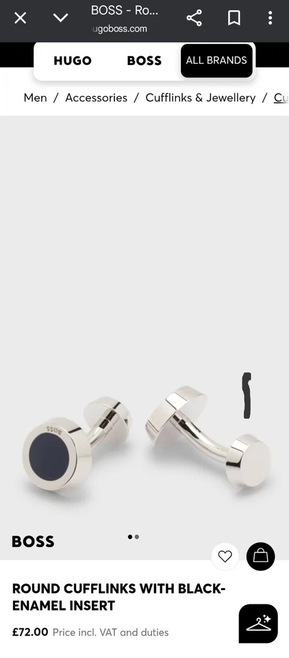 Gemelos redondos Hugo Boss para hombre con inserto de esmalte negro Foto 2 de 4