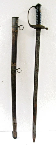 CSA Civil War Reproduction Georgia Sword with Leather Handle, Scabbard, Sheath