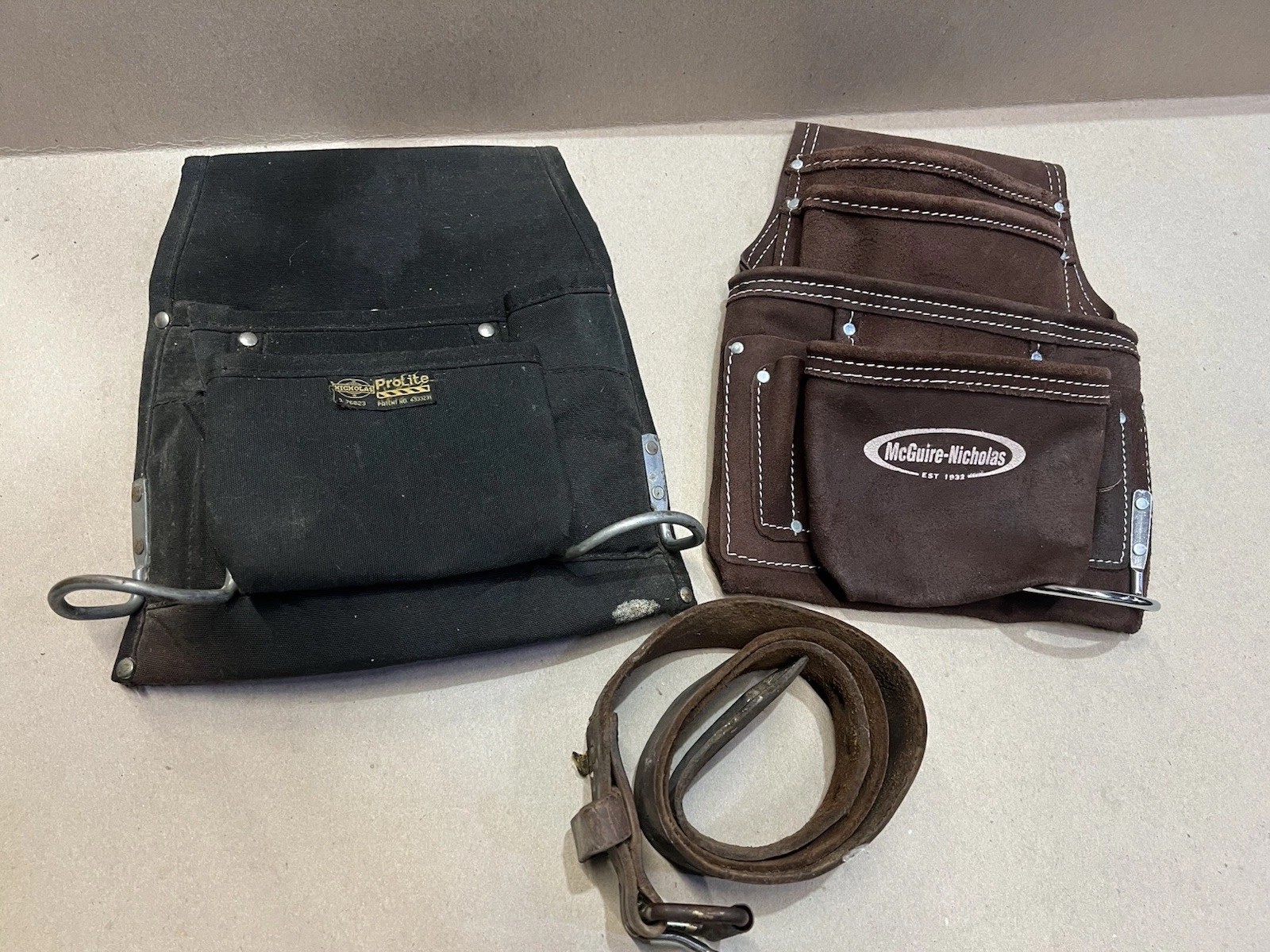 2 Tool Bag Pouch McGuire Nicholas LEATHER & ProLite  CARPENTER.  1 Used, 1 New