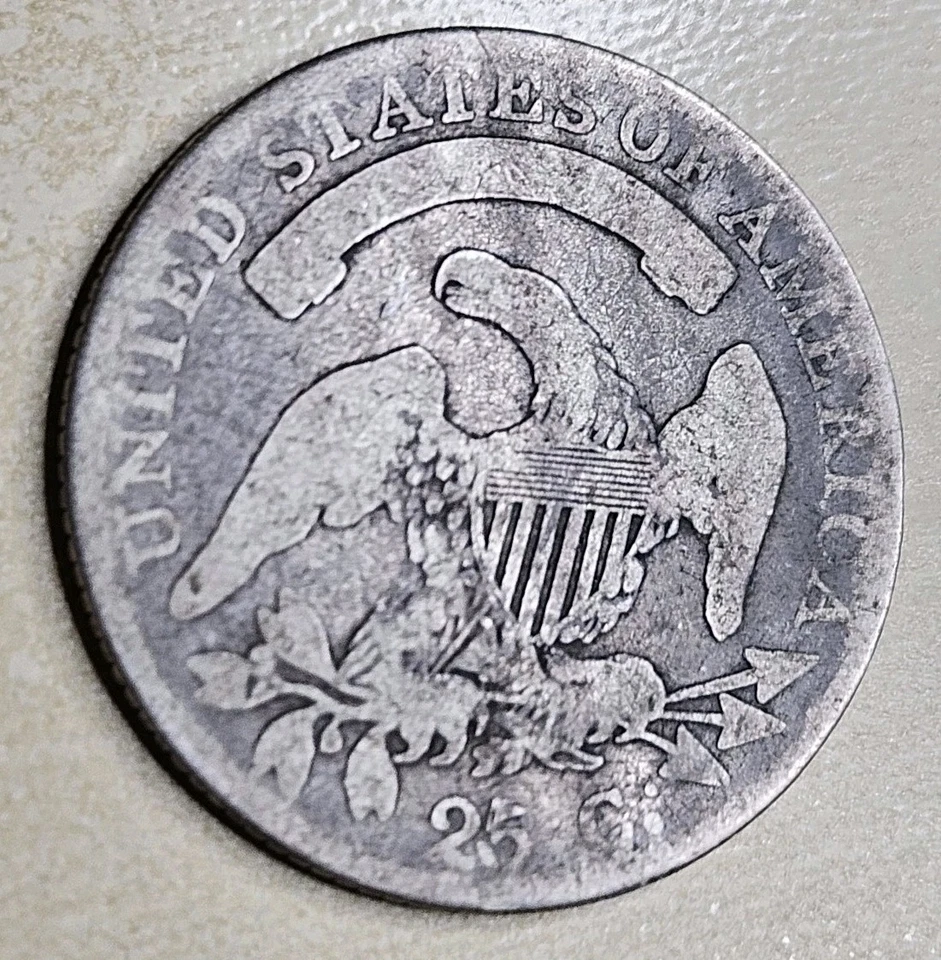 Cuarto busto tapado 1819 pequeño 9 B-3 bueno G o muy bueno en muy buen estado semi llave Foto 4 de 4