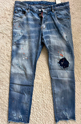Dsquared2 Herren Jeans Blau Gr. 50 Skinny Distressed Schrittlänge 33 in