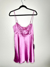 NEW ASTR The Label Dress Womens Medium Pink Orchid Satin Mini Adjustable Straps