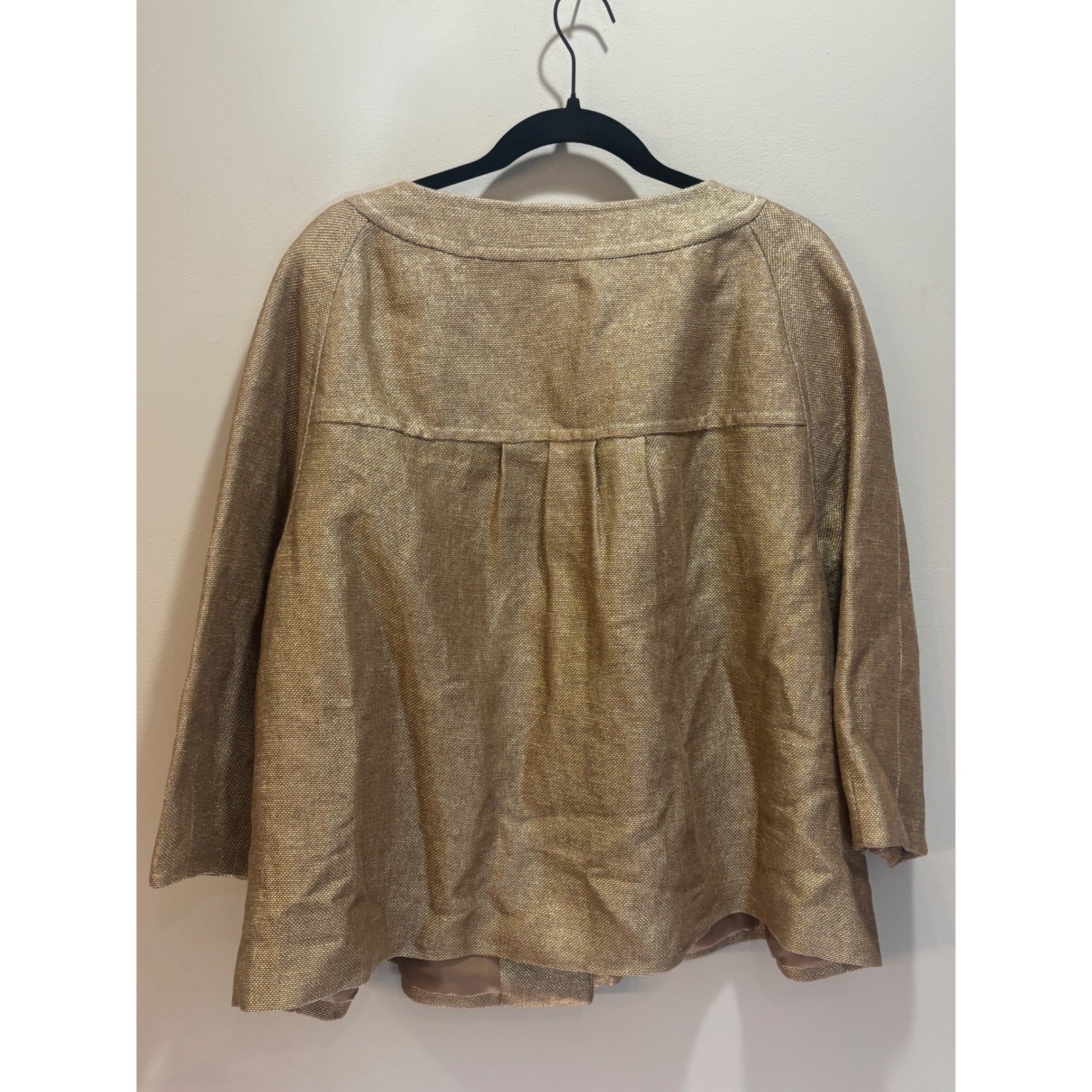 MICHAEL KORS Linen Blend Gold Metallic Tweed Cropped Jacket Size 2X Button Front