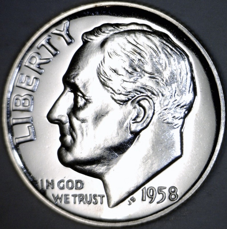 1958 GEM PROOF SILVER Roosevelt Dime Coin SUPERB PRF LOT #PQ70   NR