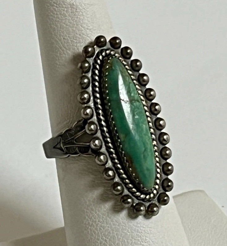 Native Signed Sterling Silver Turquoise Ring - image 3