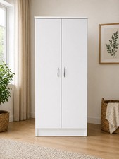 Fully Assembled White 2 Door Wardrobe With Hanging Rail Shelf Bedroom Furniture