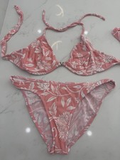 Venus Rare Pink Floral Vintage U/W Logo 'V' Bikini Top C  Moderate Bottoms 6