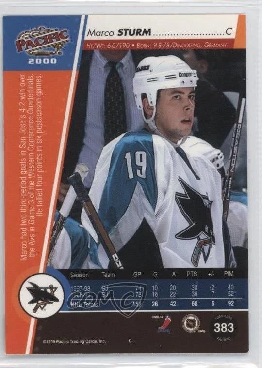 1999-00 Pacific Marco Sturm #383 - Image 2 of 2
