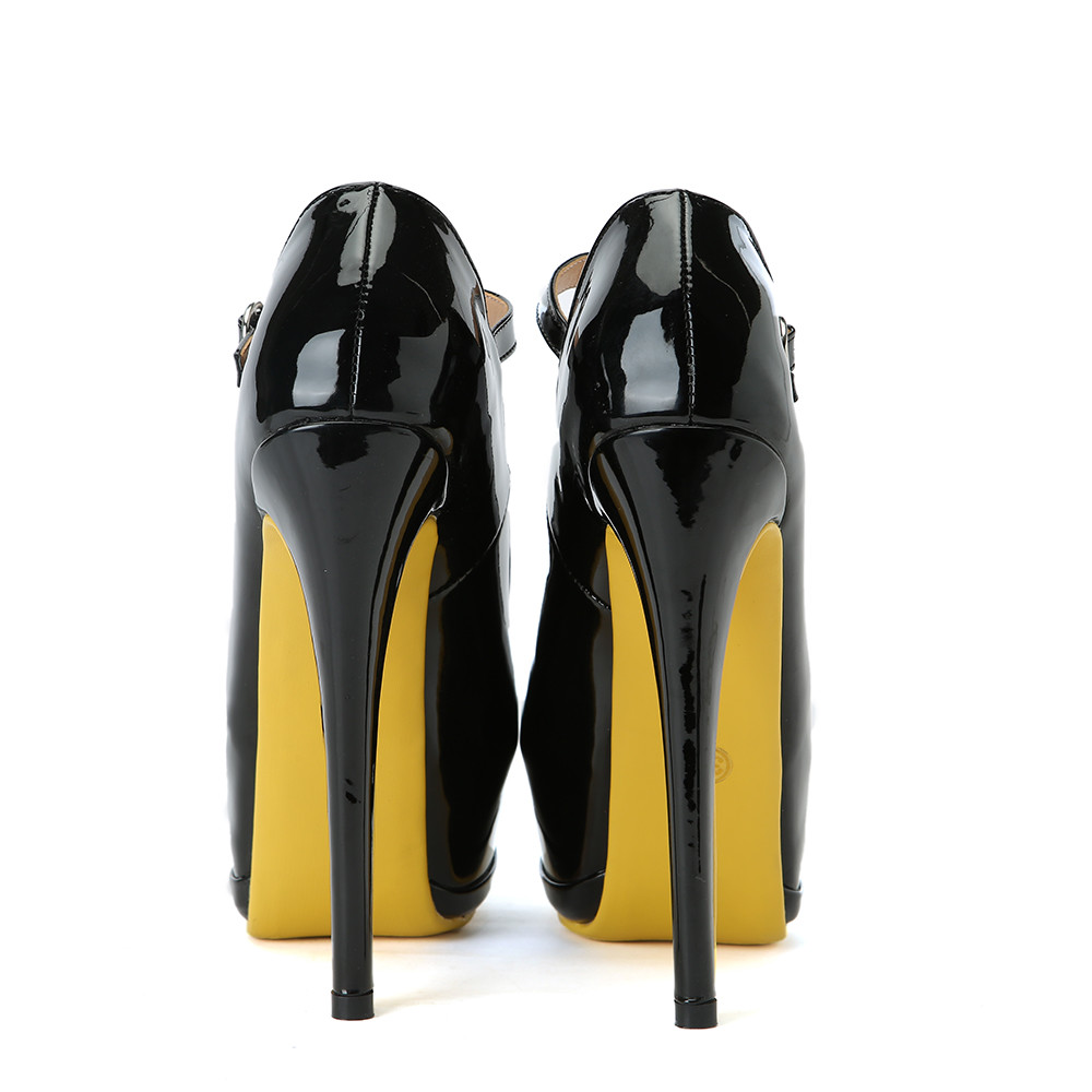 靴 YELLO STEADY HEAT HEELS BLACK Black Yellow Neon Ankle Strap High Heels | Tajna Shoes – Tajna Club