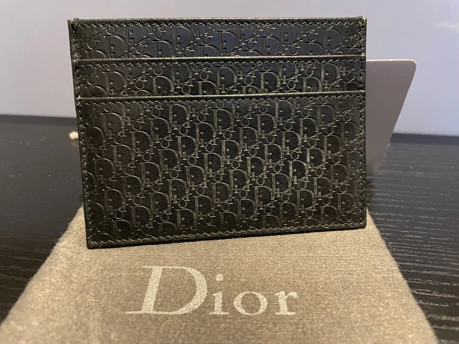 Porte carte Dior cuir noir siglé. double face