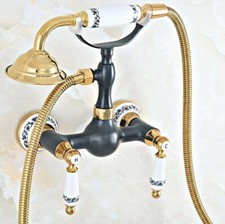 Black Gold Brass Wall Mount Bath Shower Faucet with Hand Held Shower Spray
