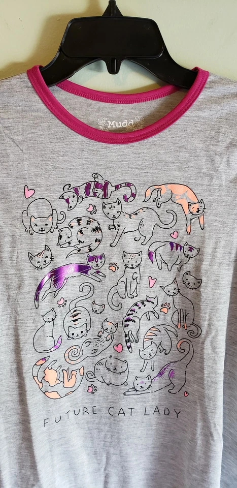 Camisa Mudd Niñas TALLA 10/14 Manga Larga FUTURE CAT LADY Gris Rosa Gatito 21419 Foto 2 de 3
