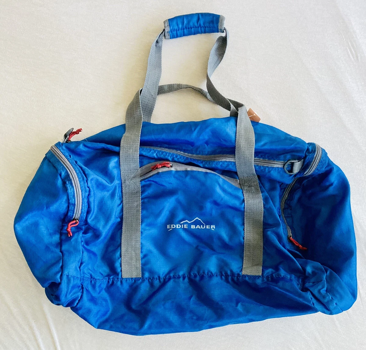 Vintage 80s 90s Eddie Bauer Zippered Duffle Blue Nylon 19x13 Carry-On Bag Flight