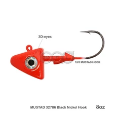 Fish WOW! 8oz Shad Jighead 32786 MUSTAD 2x Strong Hook 10/0 Nickel red jighead