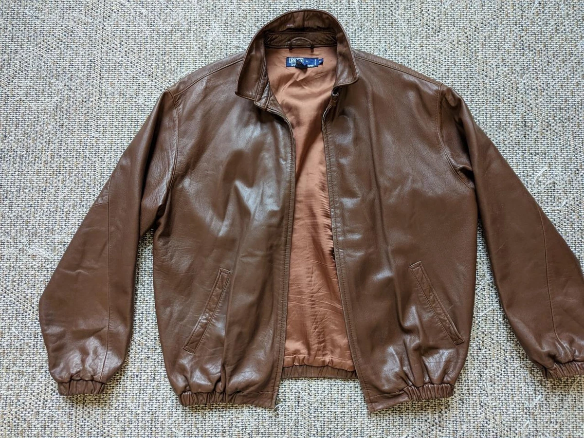 vintage POLO ralph lauren LAMBSKIN leather jacket M brown SOFT bomber